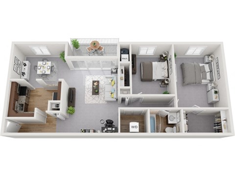Floor plan for 2 beds, 1 bath, 1050 sqft